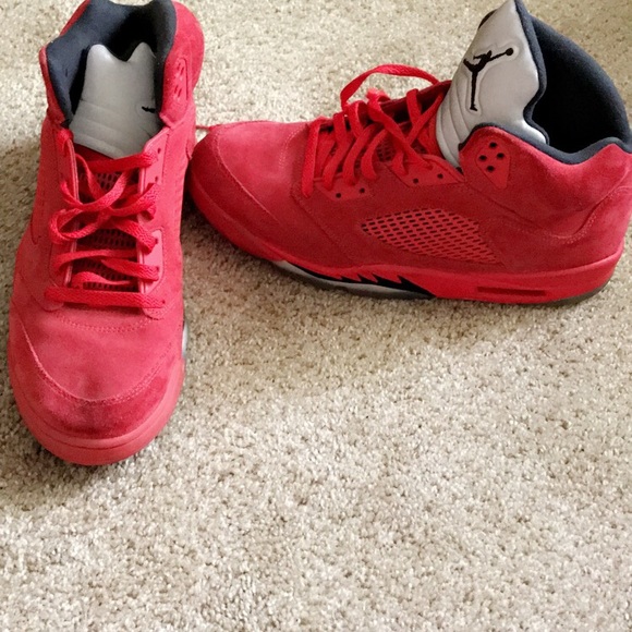 Size 13 Nike Air Jordan 5 Red Suede Shoes - Picture 2 of 3